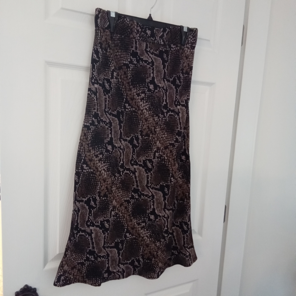 Zara Women's Black & Mocha Exotic Snake Print Midi Skirt Size Small